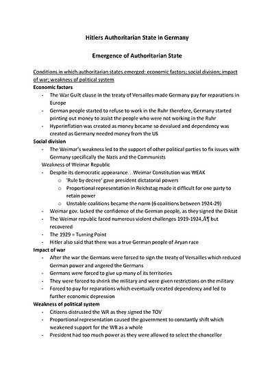 Cover page of HITLER PAPER 2 NOTES IB HISTORY HL (Grade 7)