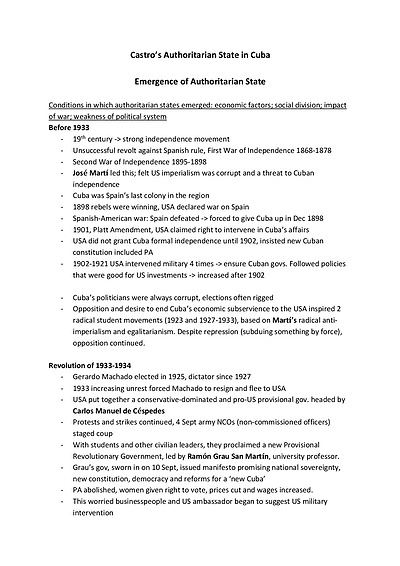 Cover page of CASTRO PAPER 2 NOTES IB HISTORY HL (Grade 7)
