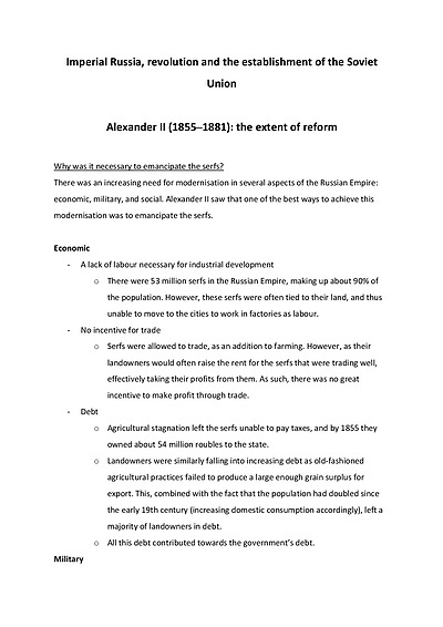 Cover page of RUSSIA PAPER 3 NOTES IB HISTORY HL (Grade 7)