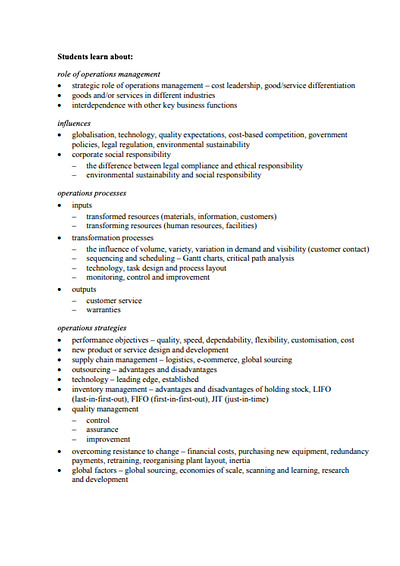 Cover page of Business Studies **EXAM NOTES** - Operations
