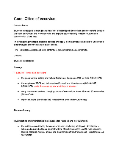 Cover page of Cities of Vesuvius Notes 2020 Syllabus