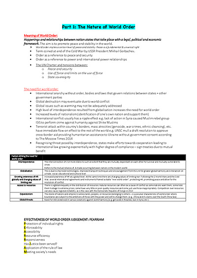 Cover page of Legal Studies **EXAM NOTES** - World Order