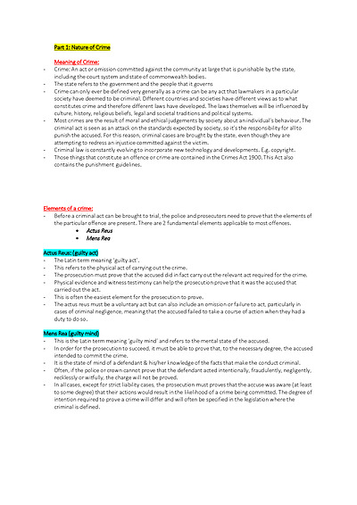 Cover page of Legal Studies **EXAM NOTES** - Crime