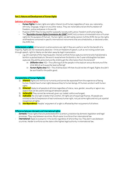 Cover page of Legal Studies **EXAM NOTES** - Human Rights