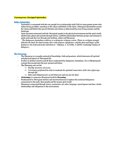 Cover page of Studies of Religion 2 **EXAM NOTES** - Aboriginal Spirituality + Nature of Religion