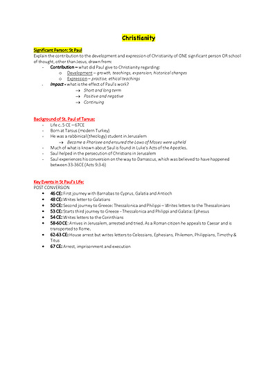 Cover page of Studies of Religion 2 **EXAM NOTES** - Christianity