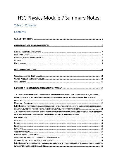 Cover page of Band 6 Module 7 HSC Physics Notes