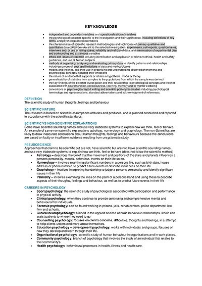 Cover page of VCE PSYCHOLOGY UNITS 3/4 NOTES