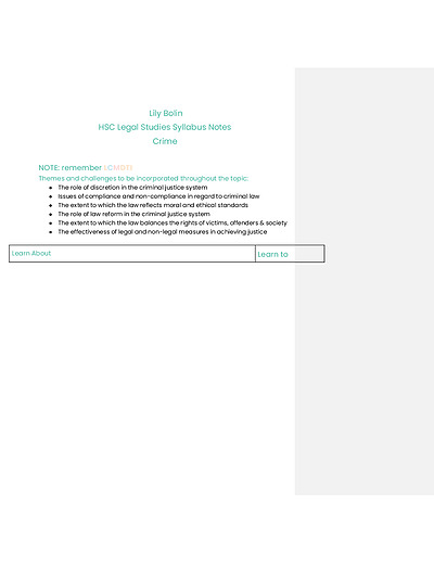 Cover page of HSC LEGAL STUDIES CRIME SYLLABUS NOTES