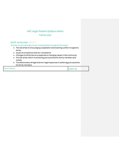 Cover page of HSC LEGAL STUDIES FAMILY LAW SYLLABUS NOTES