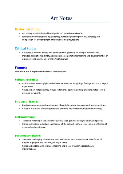 Cover page of Band 6 HSC Visual Arts Notes *CONCISE*