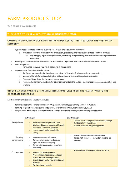 Cover page of Agriculture - Farm Product Study 