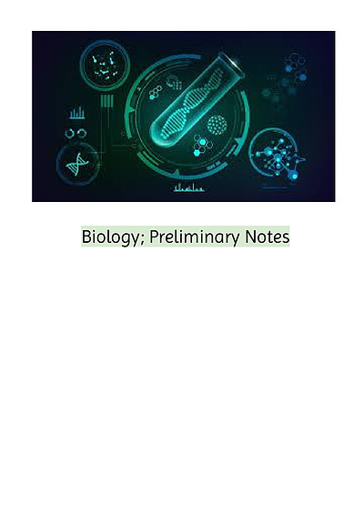 Cover page of Biology; Preliminary Notes  (All Modules)