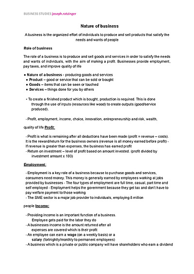 Cover page of Nature of business complete 