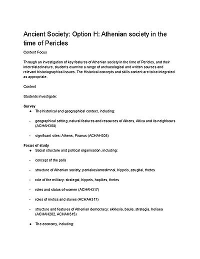 Cover page of Ancient Athens during Pericles Notes 2020 Syllabus