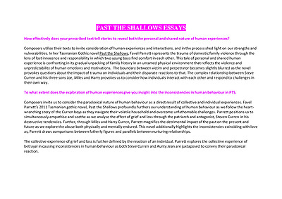 Cover page of Common mod: Past The Shallows. Quote table and essay plans