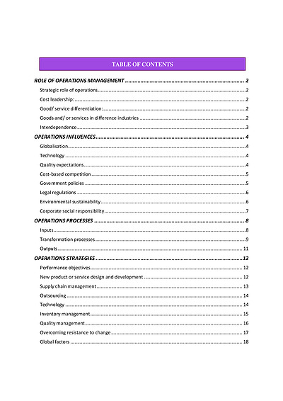 Cover page of Business studies: Operations summary