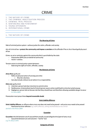 Cover page of STATE RANKED HSC LEGAL STUDIES NOTES - COMPLETE 4 TOPICS