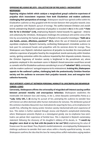 Cover page of HSC English Advanced Merchant of Venice - paragraphs and plans for every theme