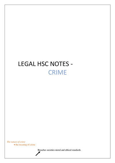 Cover page of CRIME legal studies notes - written by 95.80 ATAR student