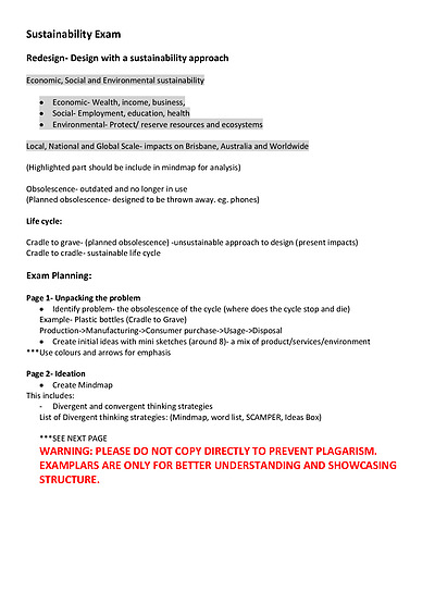 Cover page of Sustainability Exam