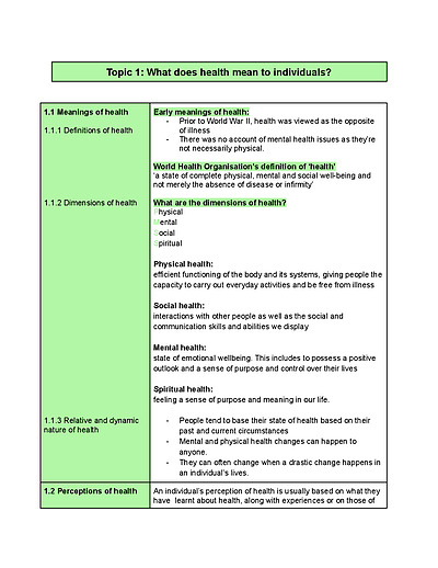 Cover page of Year 11 PDHPE Preliminary Notes