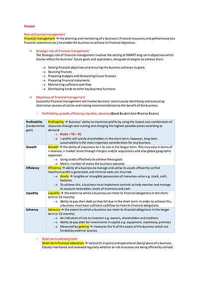 Cover page of Topic 3 Finance Notes