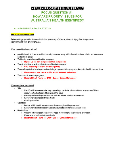Cover page of BAND 6 PD/H/PE HEALTH PRIORITIES NOTES
