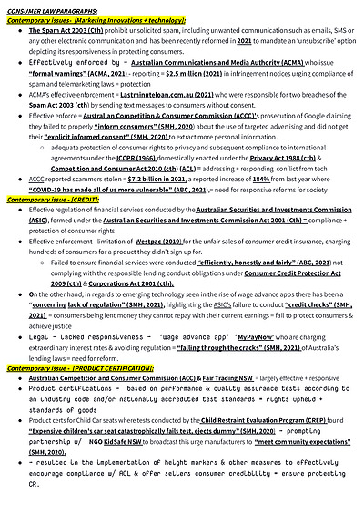 Cover page of HSC Legal studies consumer essay notes