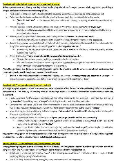 Cover page of Band 6 - Module A paragraph notes (Plath & Hughes) 
