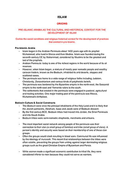 Cover page of PRELIMINARY Yr11 - SoR - Islam