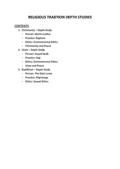 Cover page of HSC Yr12 - SoR II - Compiled Religious Tradition Depth Studies + Religion and Peace