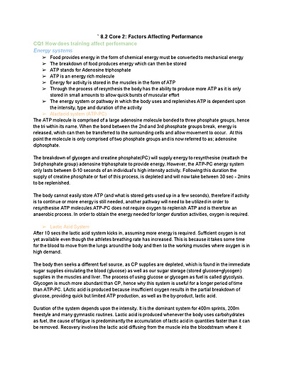 Cover page of BAND 6 FACTORS AFFECTING PERFORMANCE NOTES