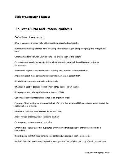 Cover page of Unit 3- Biology ATAR Complete Notes