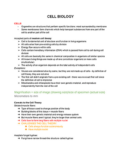 Cover page of IB Cell Biology Notes
