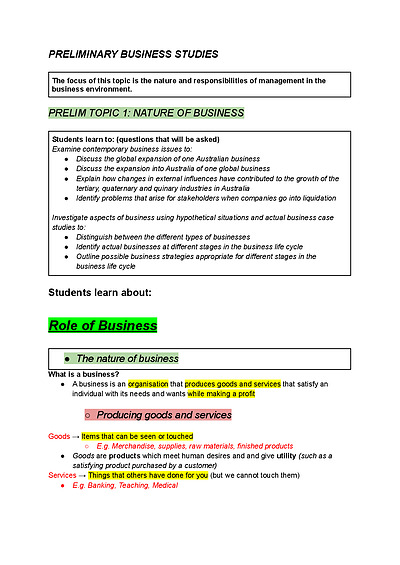 Cover page of BUSINESS STUDIES: PRELIMS
