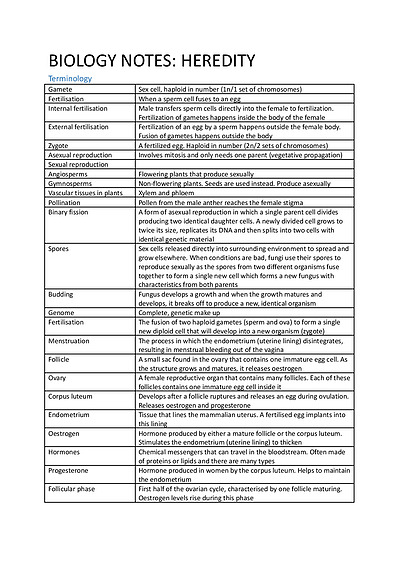 Cover page of HSC biology notes (heredity)