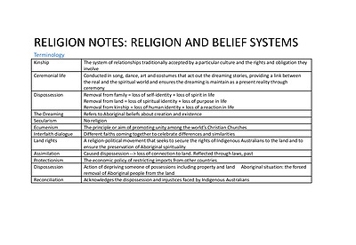 Cover page of HSC SOR II notes (religion and belief systems)