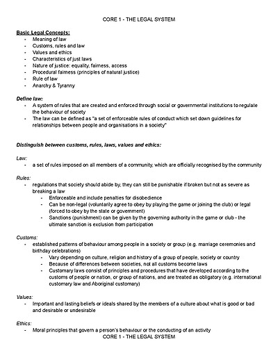 Cover page of Yr 11 Prelim - Completed Legal Studies Course Notes