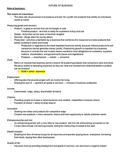 Cover page of Yr 11 Prelim - Completed Business Studies Course Notes