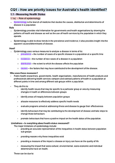 Cover page of PDHPE notes - core 1