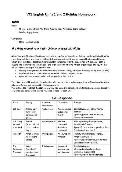 Cover page of The Thing Around Your Neck Guide