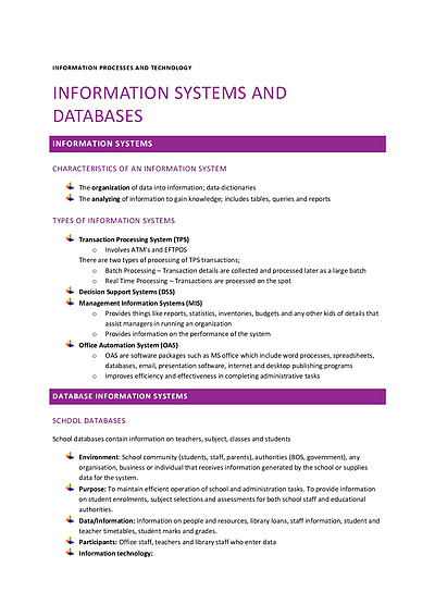 Cover page of IPT HSC notes - Information Systems and Databases  