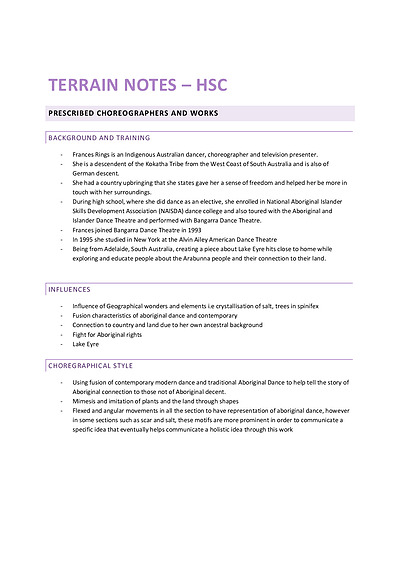 Cover page of TERRAIN NOTES HSC DANCE: BAND 6