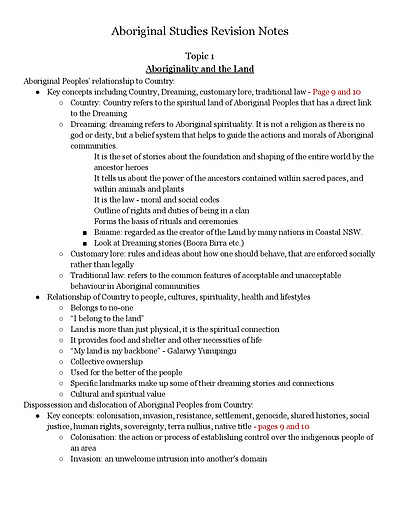 Cover page of Preliminary Aboriginal Studies Notes 94 Exam Mark