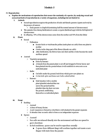 Cover page of Module 5 Biology Notes 