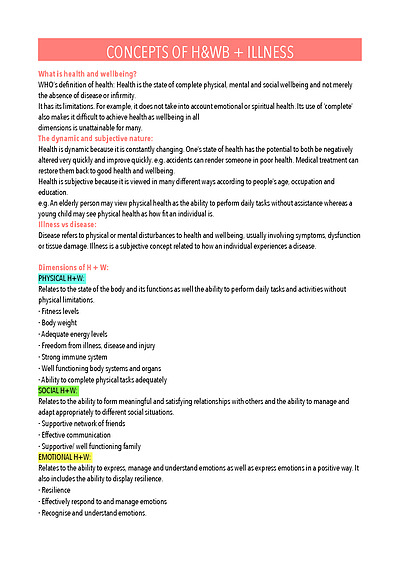 Cover page of Health & Human Development Unit 3+4 Notes
