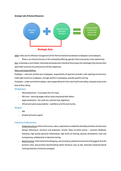 Cover page of Band 6 HSC Business Studies HR Notes