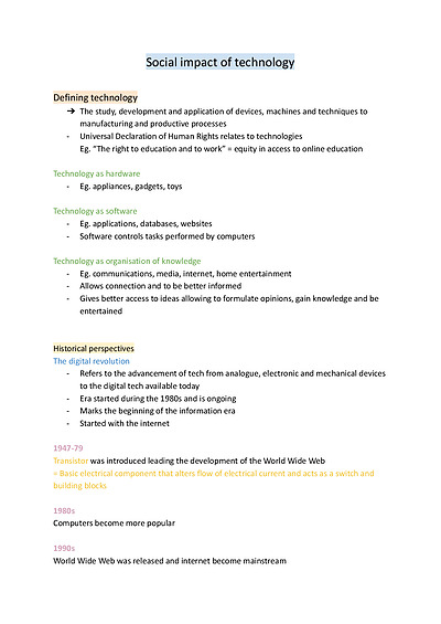 Cover page of CAFS social impact of technology notes - band 6 year DUX