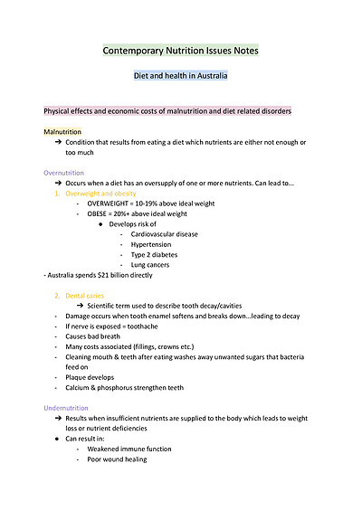 Cover page of Food technology contemporary nutrition issues notes - band 6 subject DUX